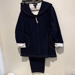 Navy Blue Hooded Jacket and Pants Set